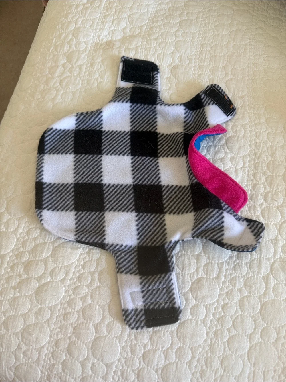 cat or dog  Black & White Buffalo Plaid Fleece with Pink Accent handmade